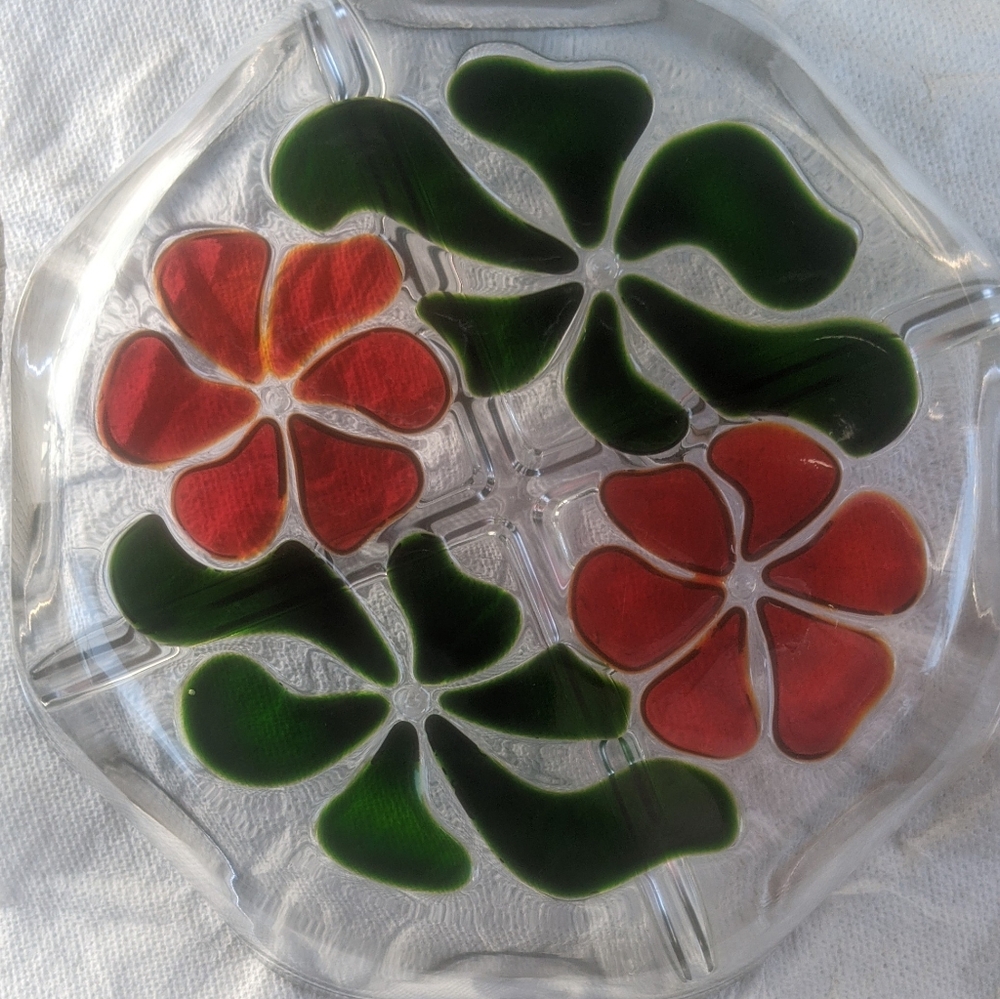Vintage  Holiday colorful glass dish